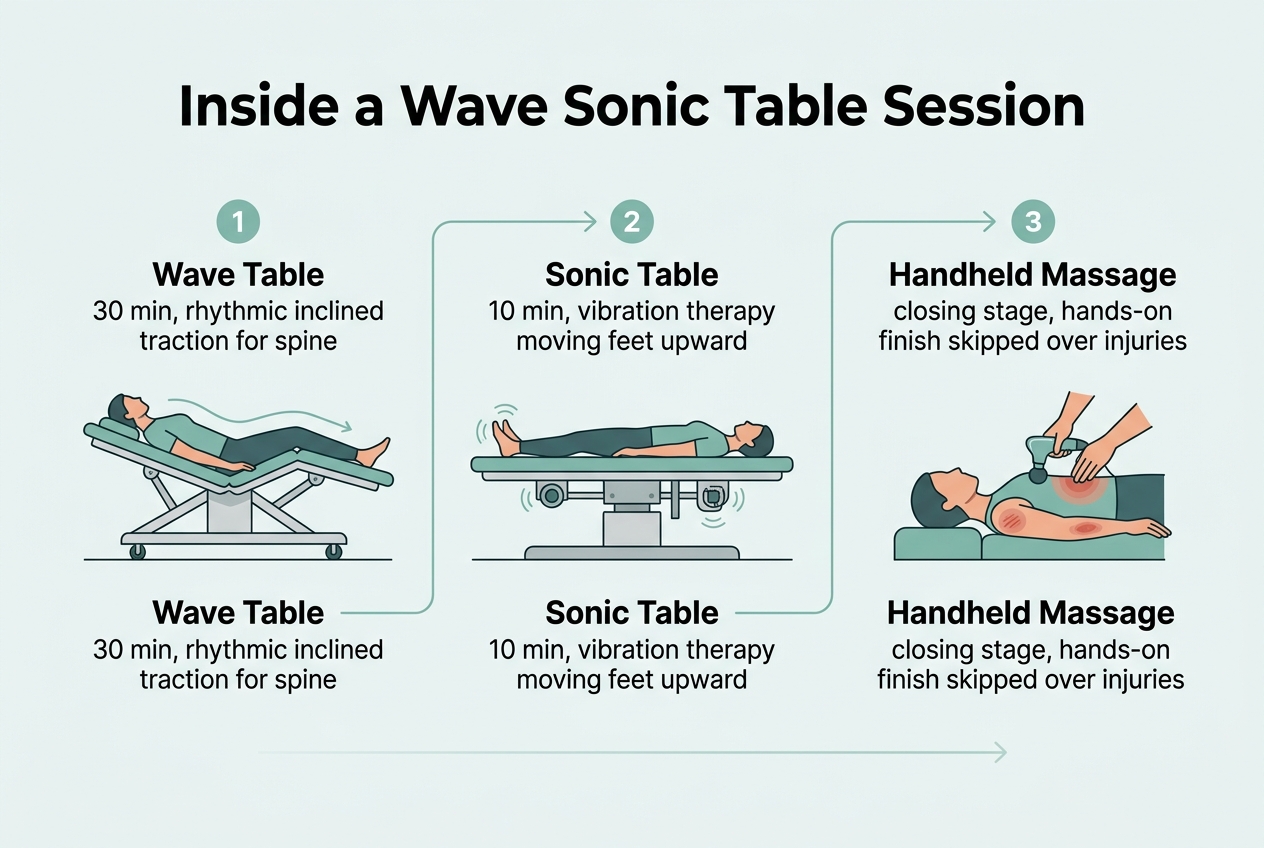 Infographic: 3-step process titled Inside a Wave Sonic Table Session