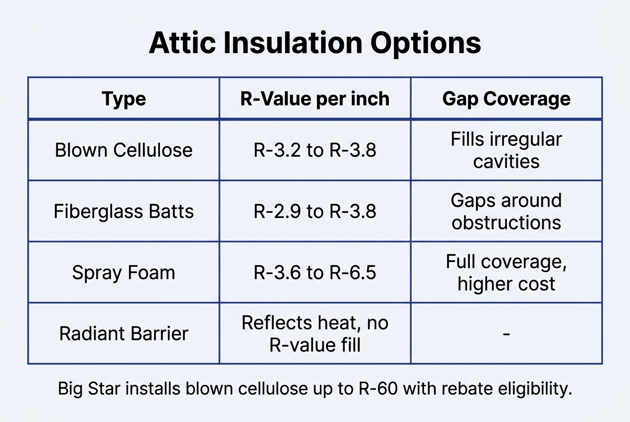 Infographic: Comparison table titled Attic Insulation Options