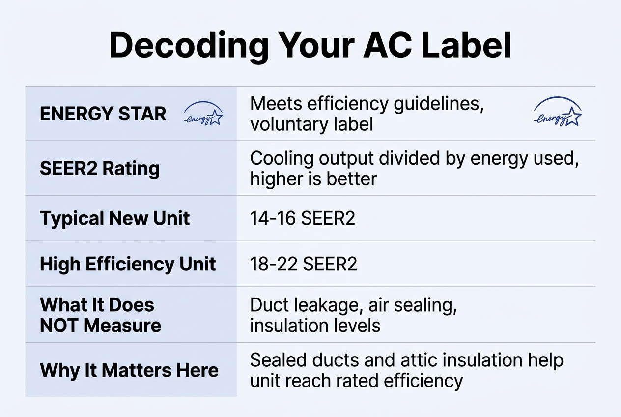 Infographic: Chart titled 'Decoding Your AC Label'