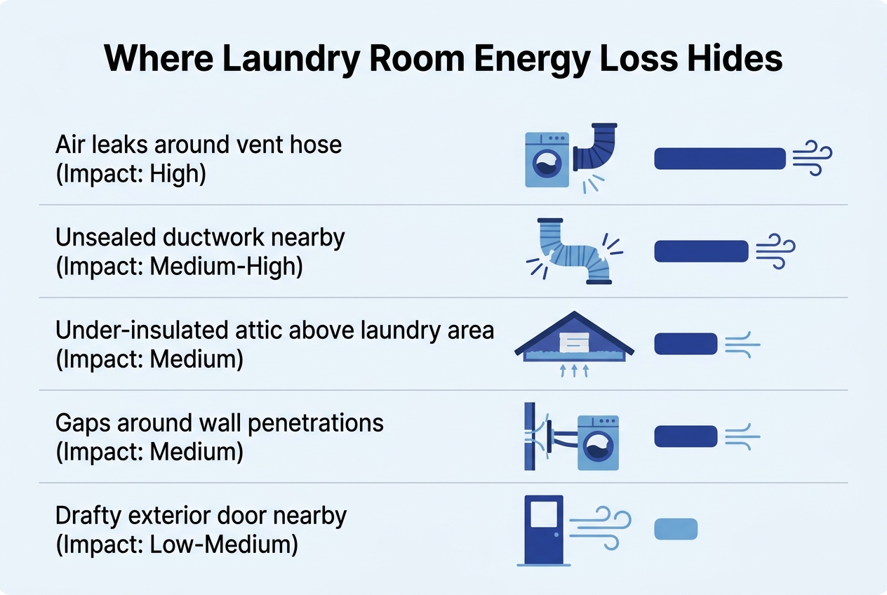 Infographic: Chart titled 'Where Laundry Room Energy Loss Hides'