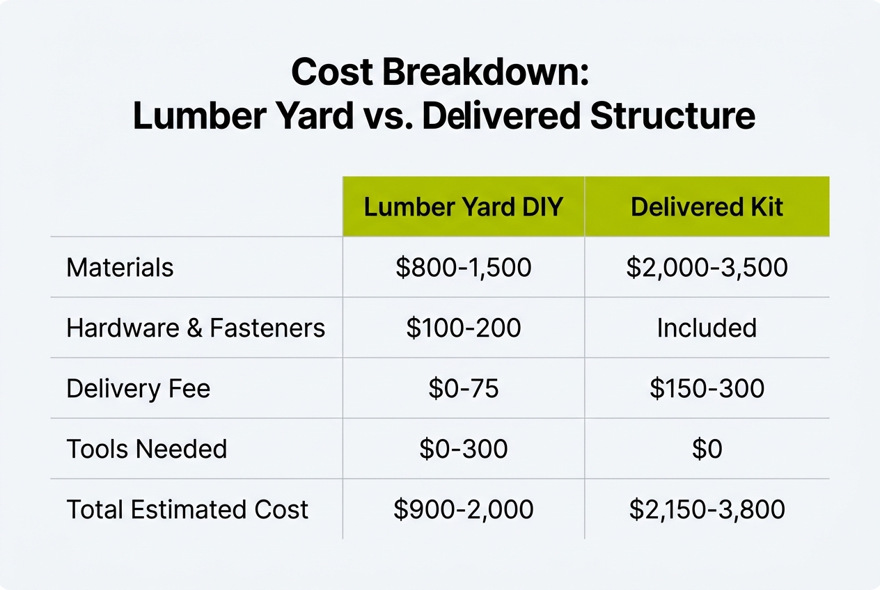 Infographic: Comparison table titled 'Cost Breakdown: Lumber Yard vs