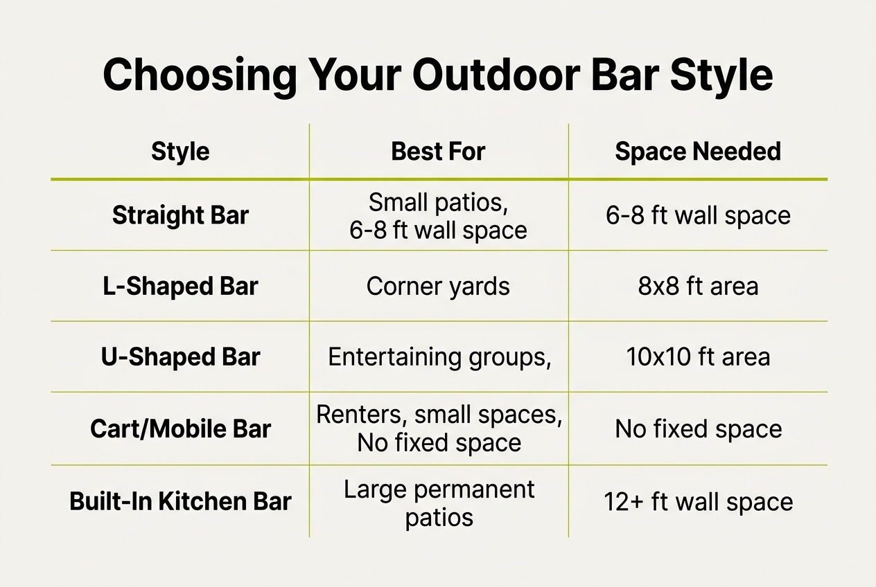 Infographic: Comparison table titled 'Choosing Your Outdoor Bar Style'