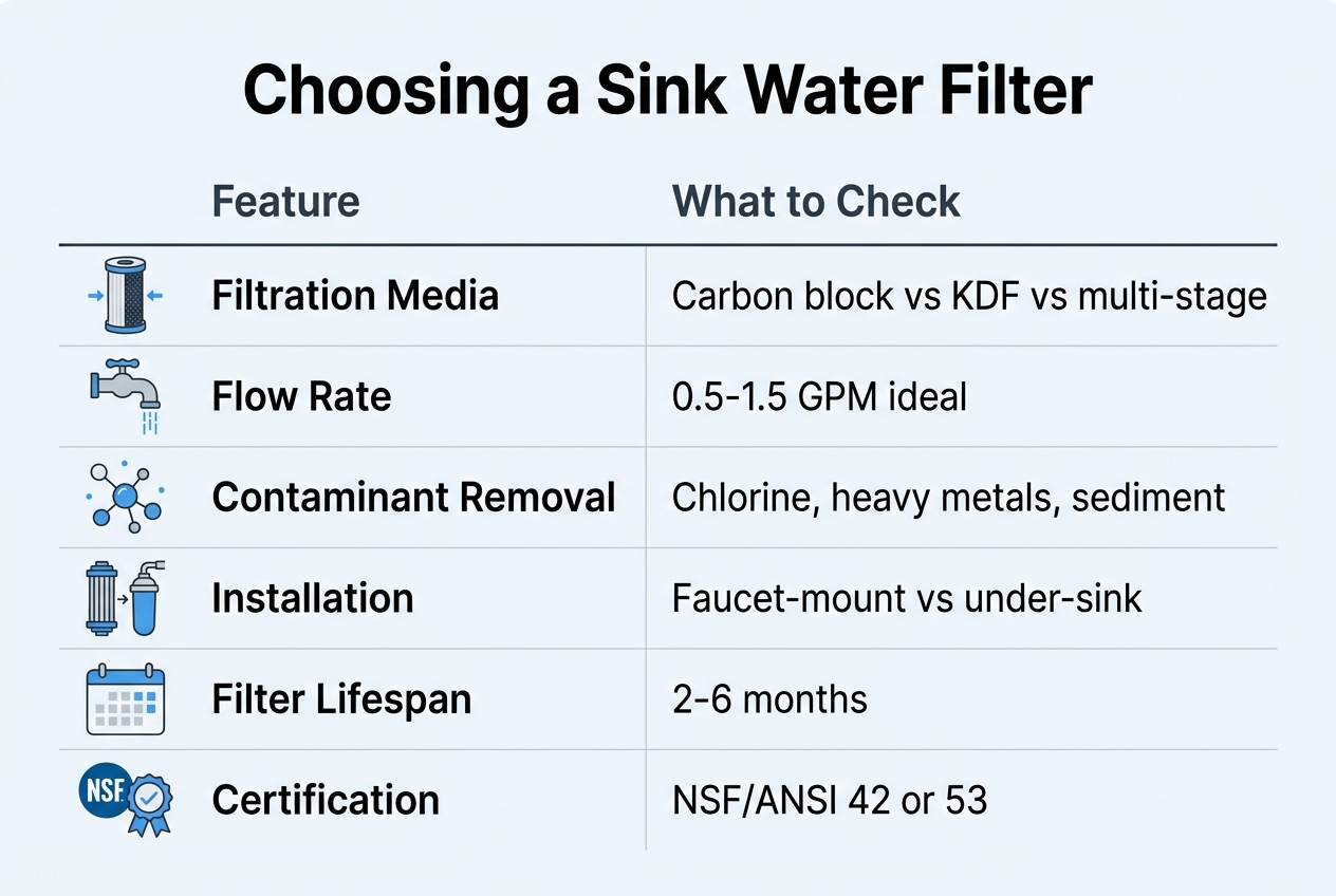 Infographic: Comparison table titled 'Choosing a Sink Water Filter'