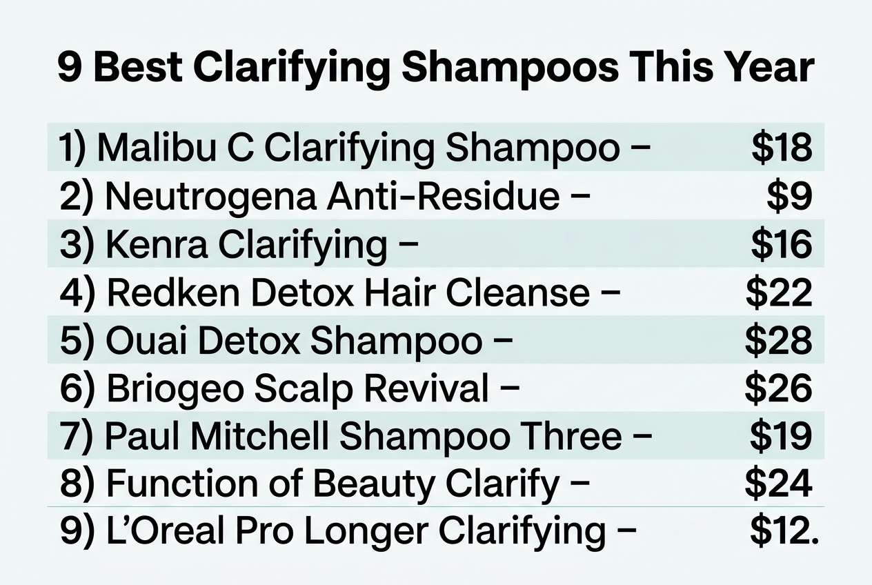 Infographic: List titled '9 Best Clarifying Shampoos This Year'
