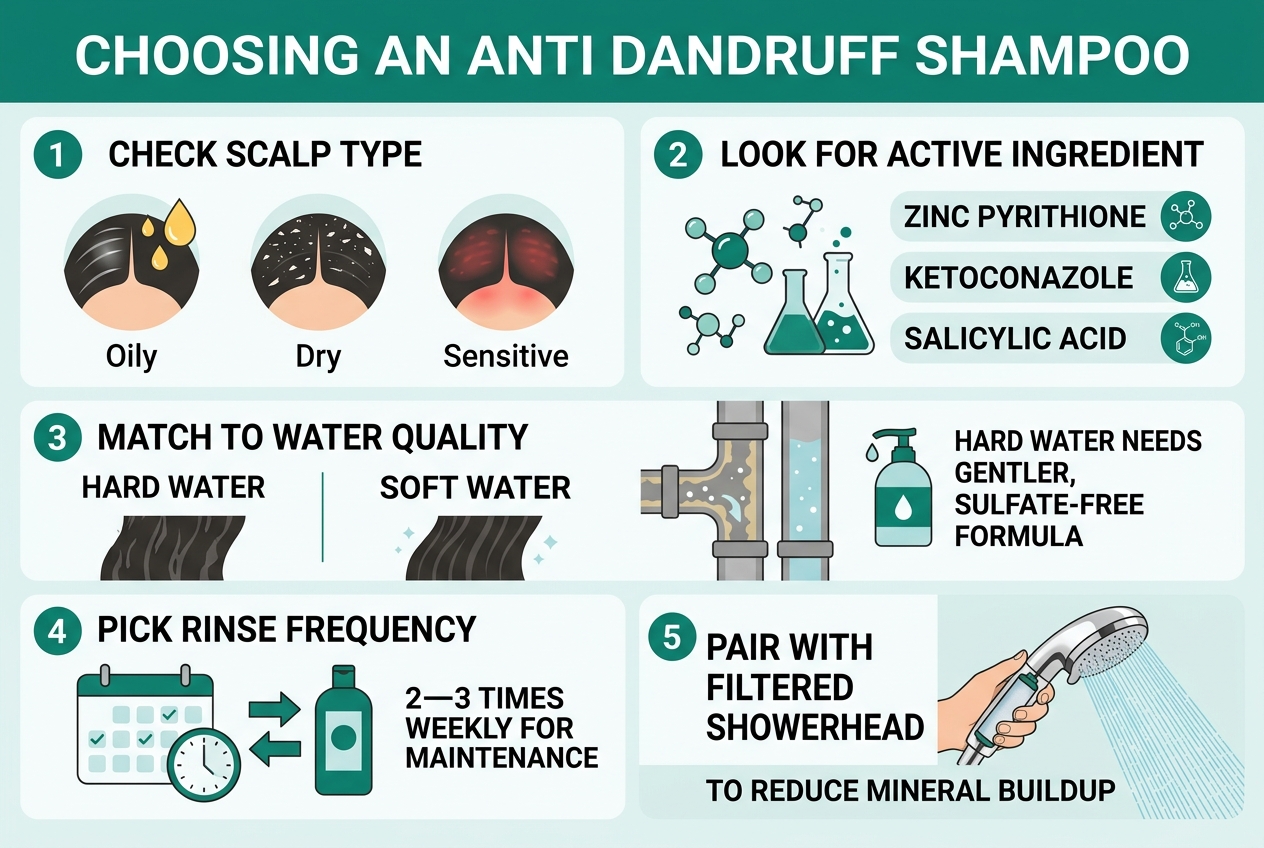 Infographic: Title: Choosing an Anti Dandruff Shampoo