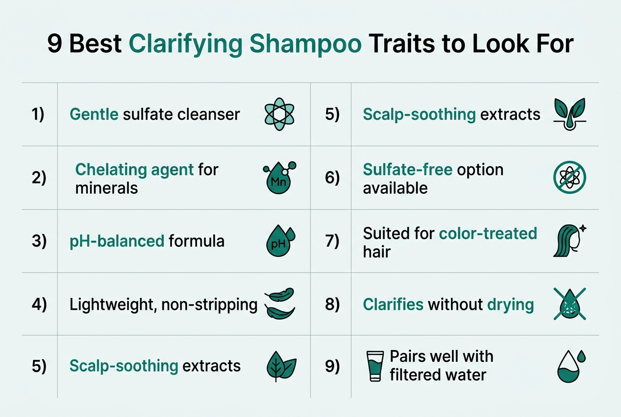 Infographic: List titled 9 Best Clarifying Shampoo Traits to Look For
