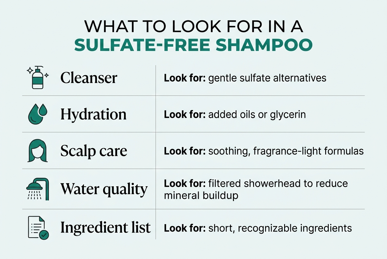 Infographic: Checklist titled What To Look For In A Sulfate Free Shampoo