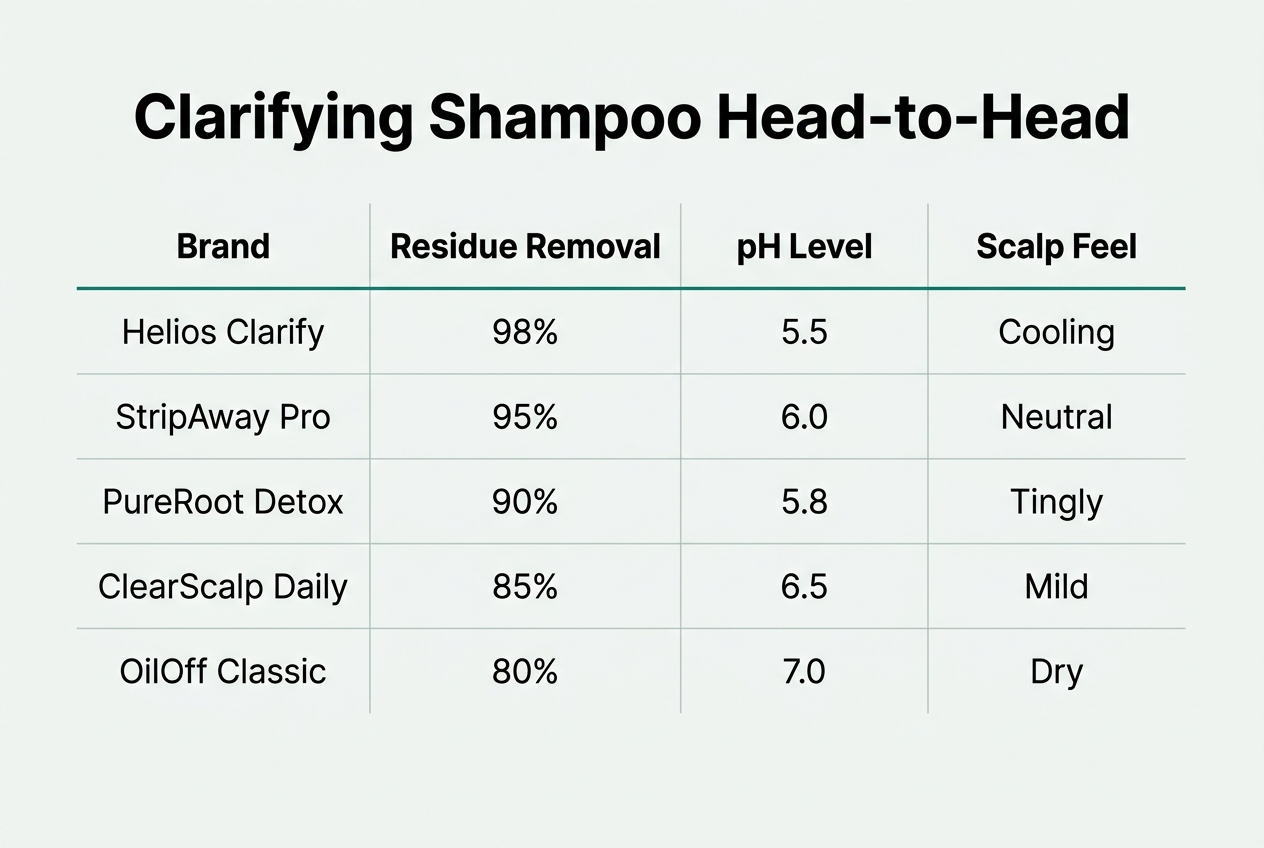 Infographic: Comparison table titled 'Clarifying Shampoo Head-to-Head'