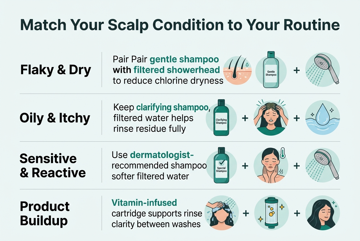 Infographic: Chart titled 'Match Your Scalp Condition to Your Routine'