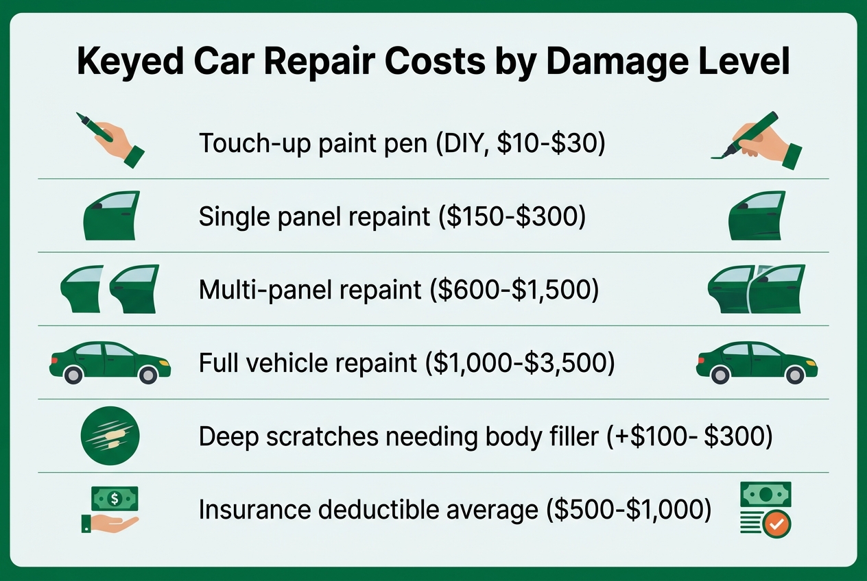 Infographic: Cost breakdown titled 'Keyed Car Repair Costs by Damage Level'