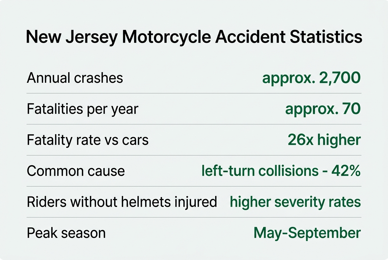 Infographic: Chart titled 'New Jersey Motorcycle Accident Statistics'