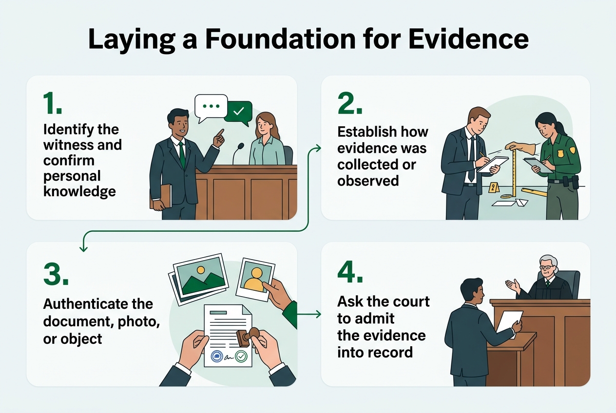 Infographic: 4-step process flow titled 'Laying a Foundation for Evidence'