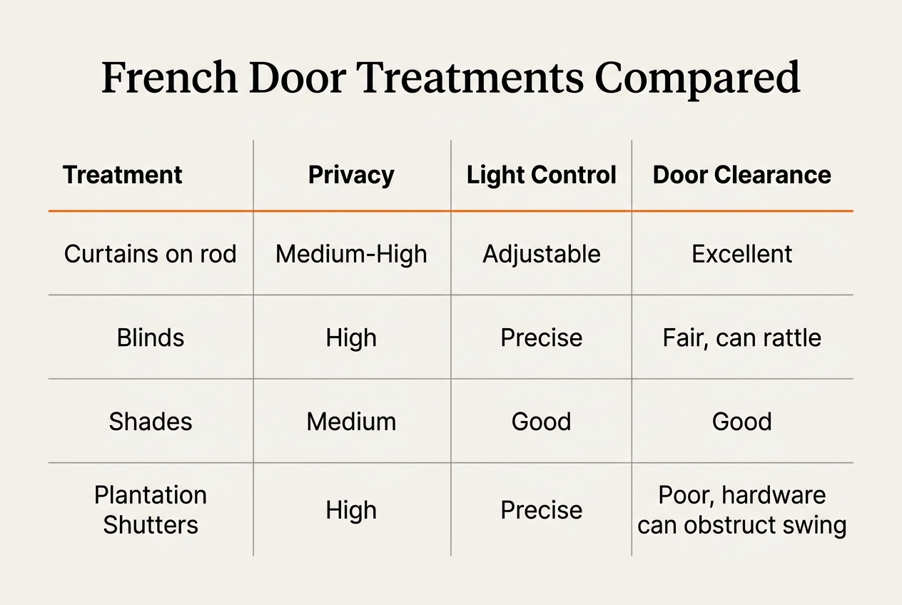 Infographic: Comparison table titled 'French Door Treatments Compared'