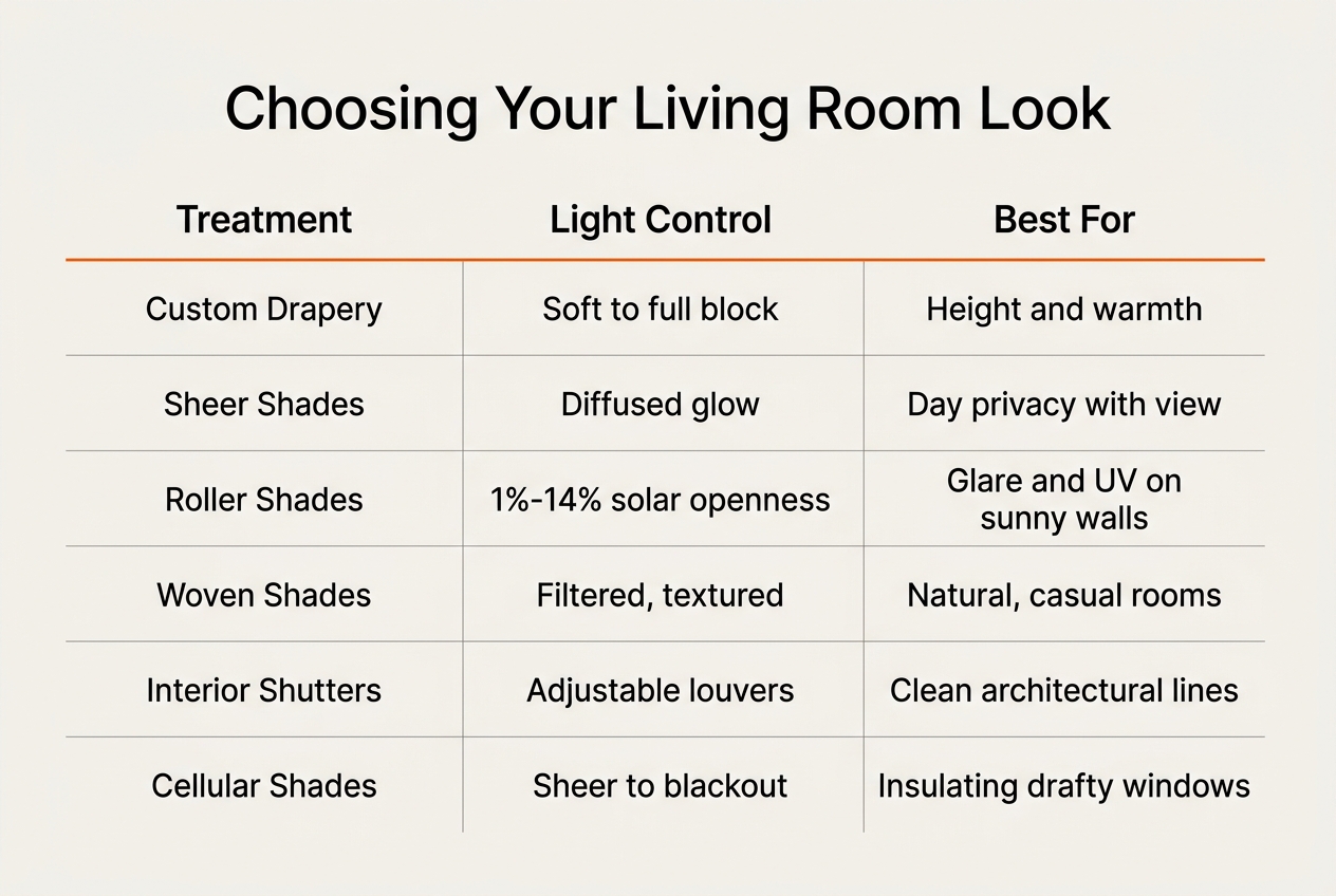 Infographic: Comparison table titled "Choosing Your Living Room Look"