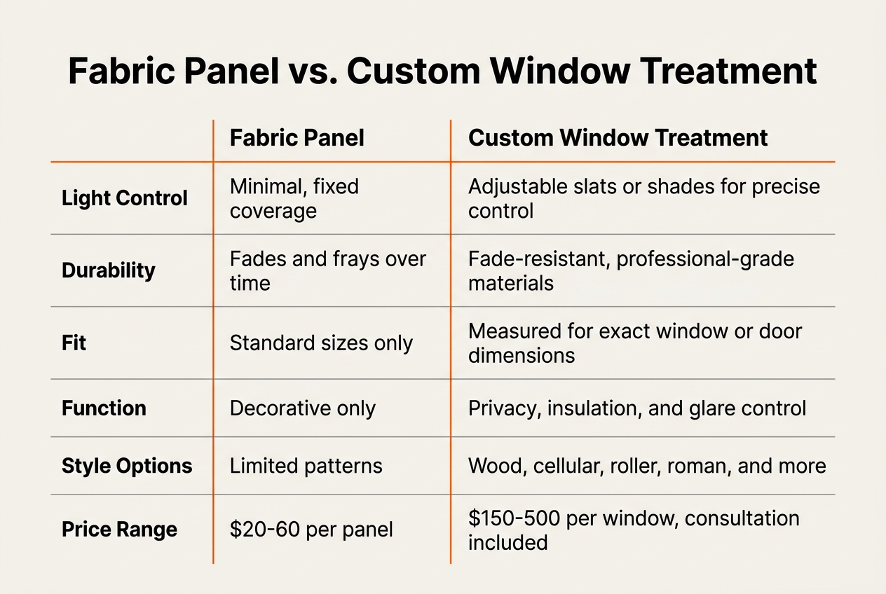 Infographic: Comparison table titled Fabric Panel vs