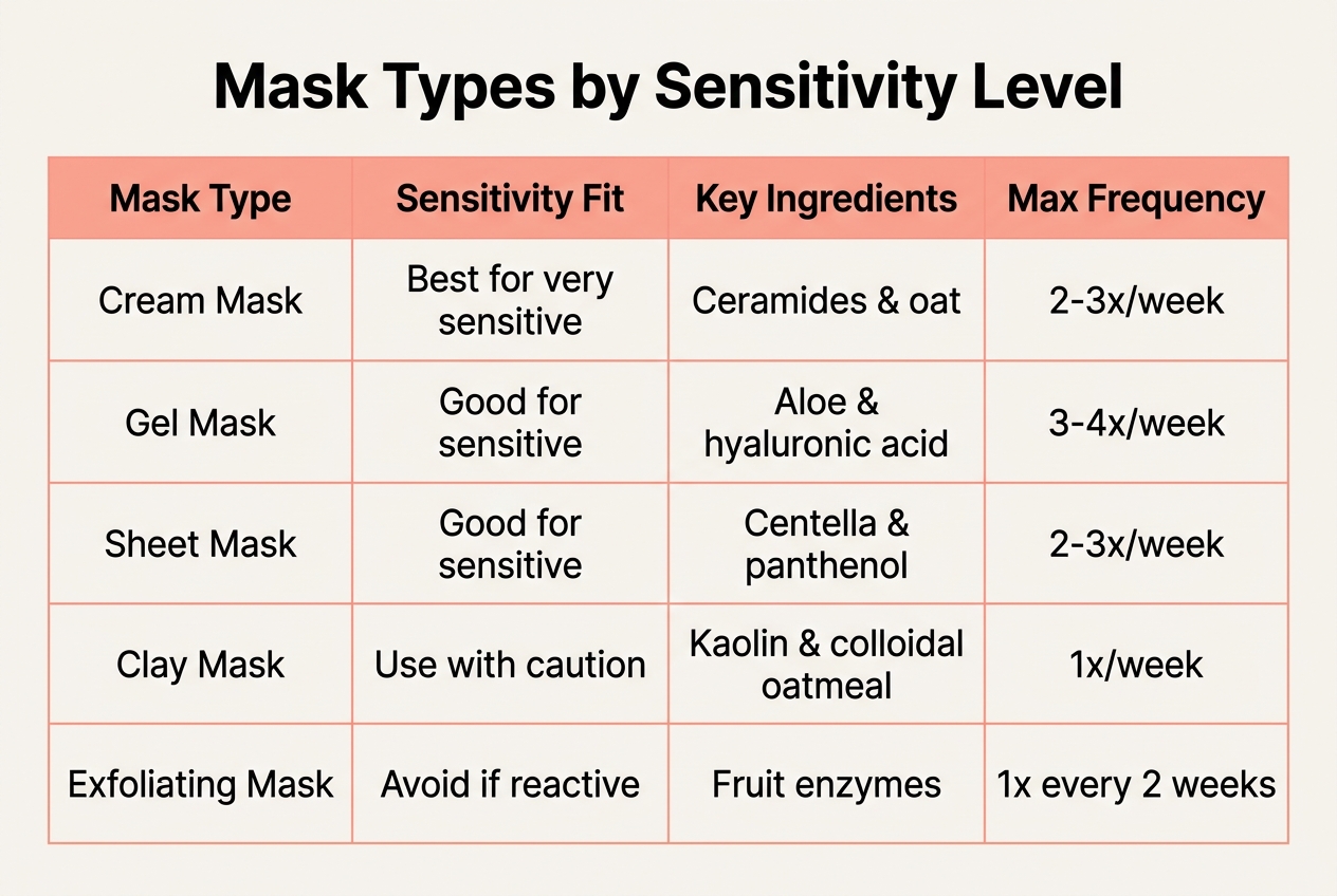 Infographic: Comparison table titled 'Mask Types by Sensitivity Level'