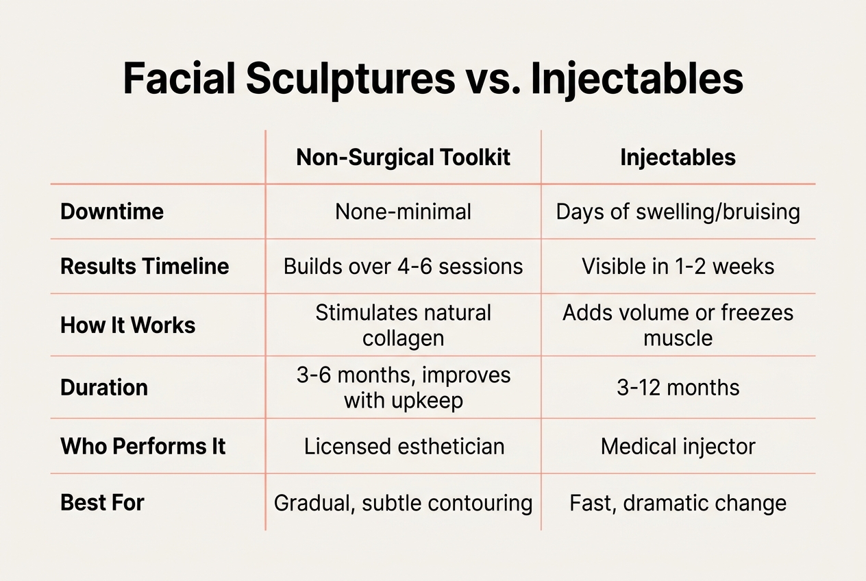Infographic: Comparison table titled 'Facial Sculptures vs