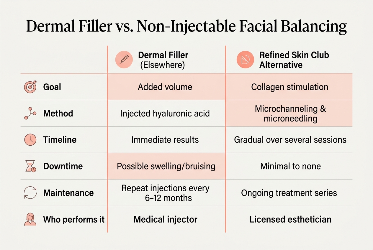 Infographic: Comparison chart titled 'Dermal Filler vs